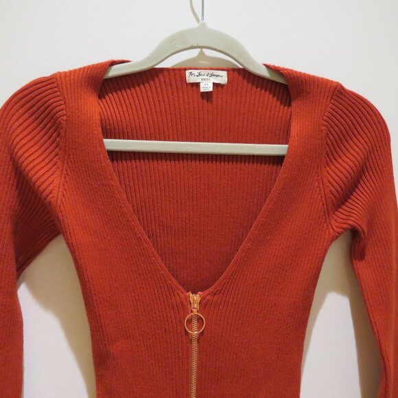 FOR LOVE & LEMONS KNITZ Annie Zipper Mini Dress in Ochre Bodycon Ribbed Size XS - Picture 3 of 16
